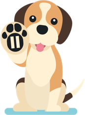 Illustration of a dog holding up its paw, with a pause icon on the paw