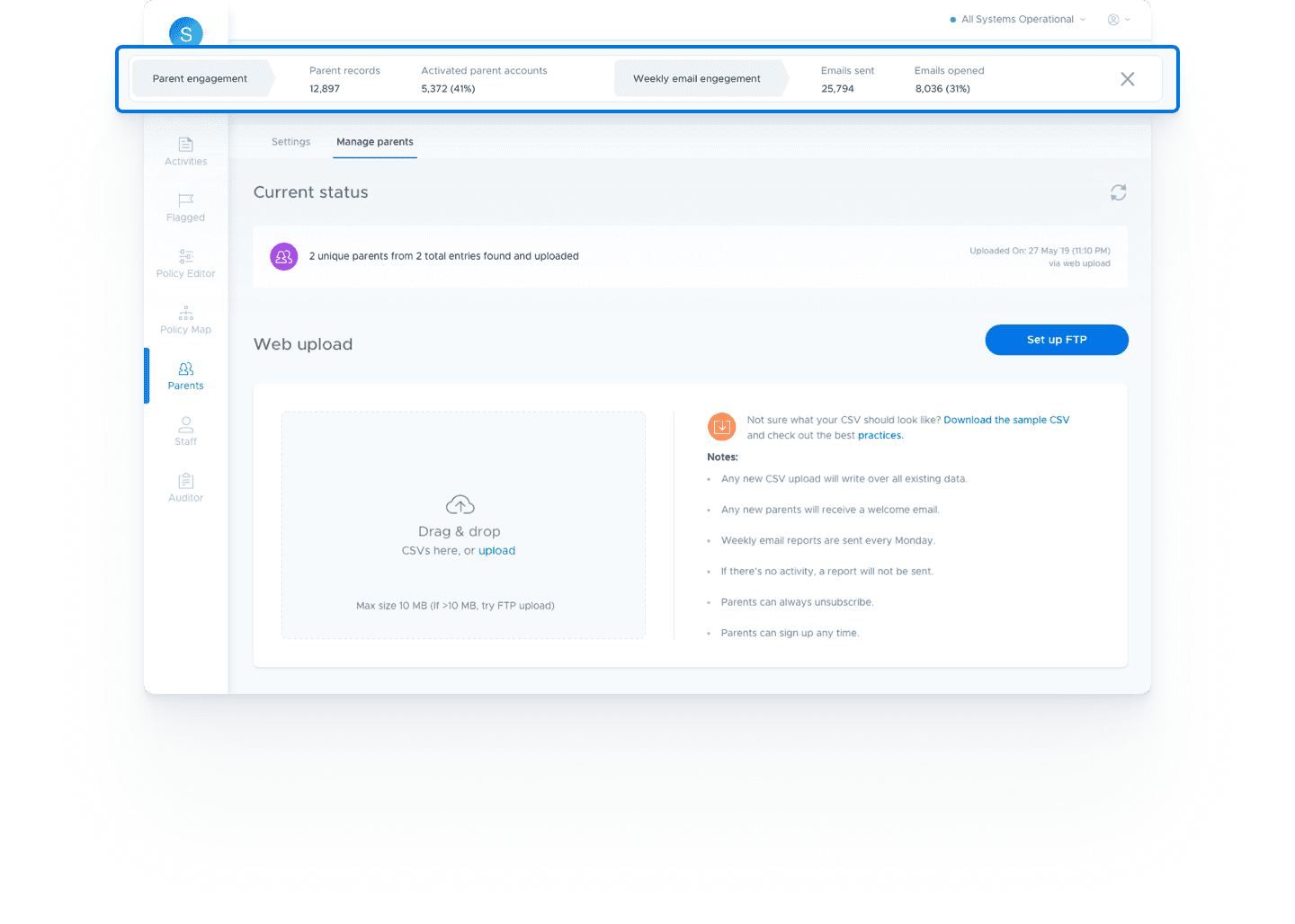 Parent data dashboard